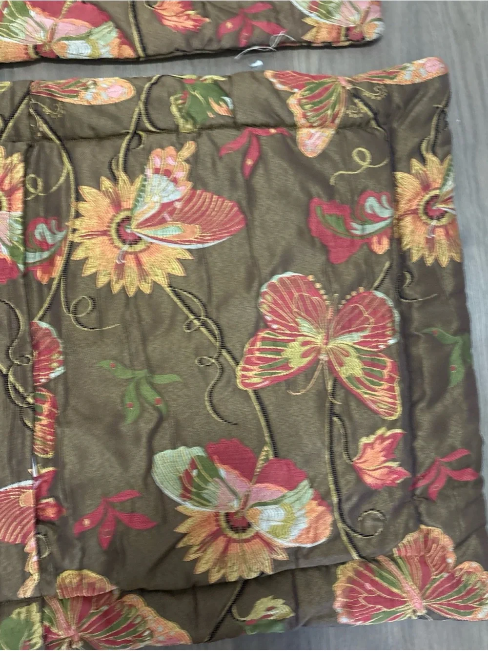 Butterfly Floral Quilted Pillow Sham - Brown and Coral